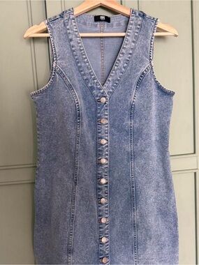 Frye Light Blue Denim Button-Front Sleeveless Dress